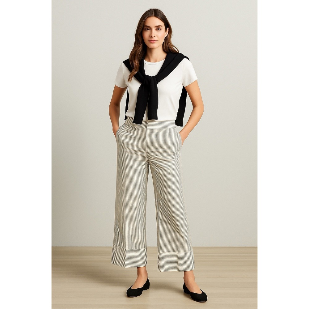 Banana Republic Pants Womens 4 Linen Blend Striped Wide Leg Preppy Office Siren